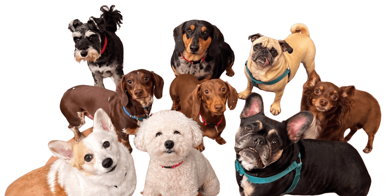 Dogs of different sizes and breeds playing together at The Modern Dog daycare in Kitchener